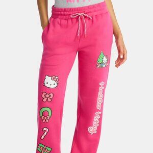 NWT HELLO KITTY Fucshia Xmas Jogger SweatPants Sz XL